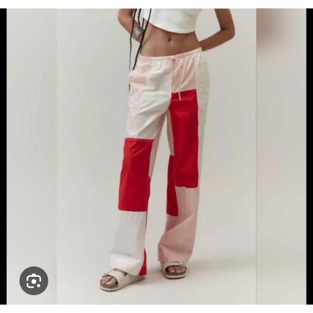 BDG Urban Outfitters Joey Pink & Red Color Block Wide Leg Pants sz XL NWOT